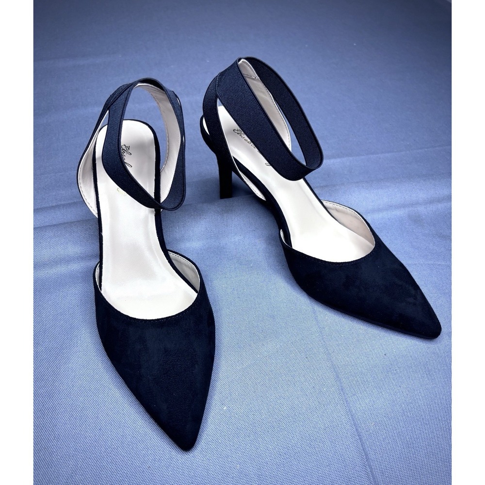 Elisabet Tang Black D'Orsay Ankle Strap Pointed Toe Stiletto Heels 7.5 Preowned